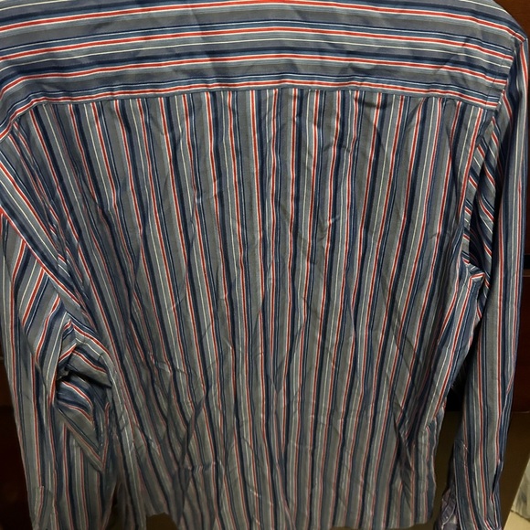 Bugatchi Long Sleeved Button Front Shirt -  Blue With Multicolored Stripes - Picture 3 of 5